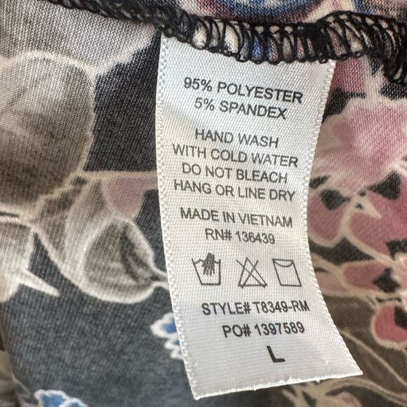 SJS navy and pink puff floral print long bell sleeve top size large - Picture 6 of 7